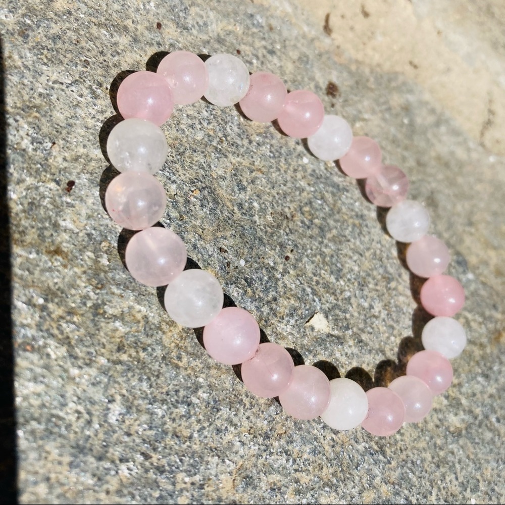 White Jade & Rose Quartz Gemstone Beads